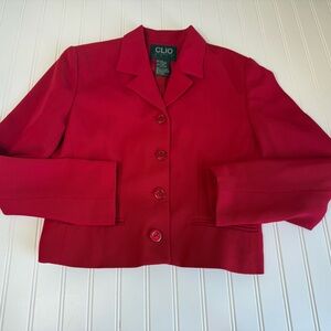 Clio Women’s Red Blazer Suit Jacket 8 Button Front Career Holiday 1510